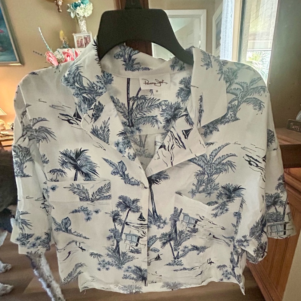 Panama Jack White and Blue Scenic Button-Down Shirt and matching shorts. 2pc set